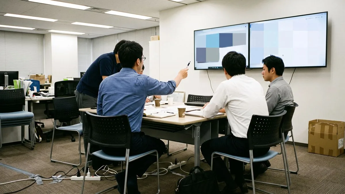 混成チームで作戦を立てている実施風景